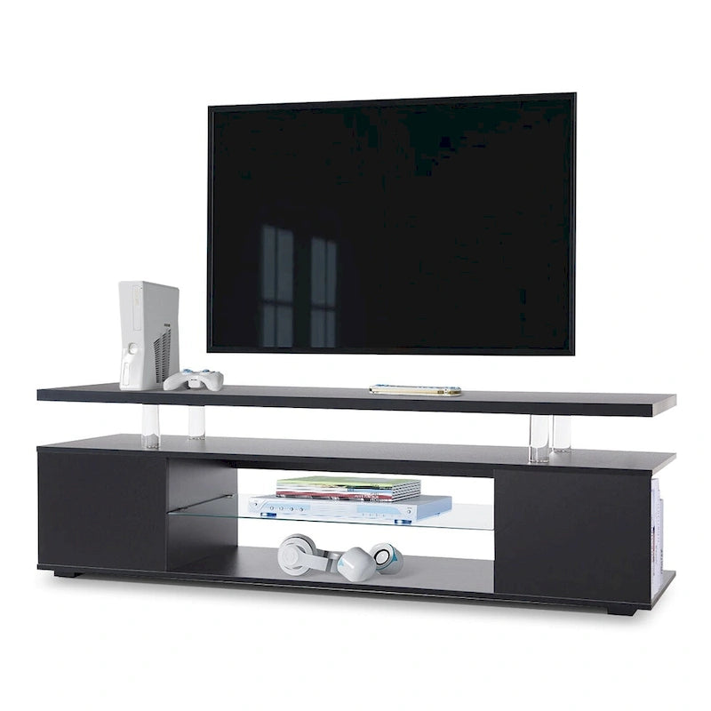 Black 51 TV Stand with LED & Open Storage for 70 TVs