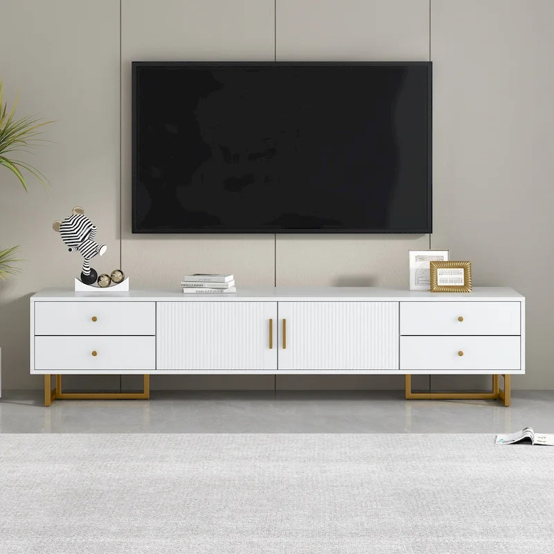White 70 Modern TV Stand with Storage & Drawers for TVs Up to 65