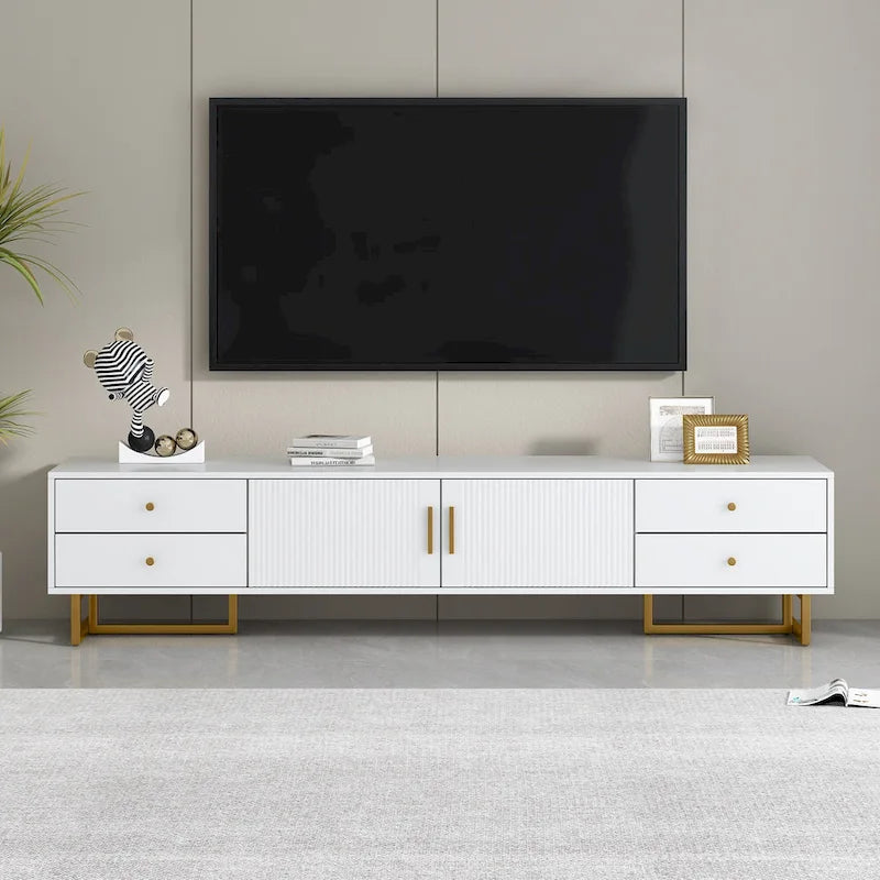 White 70 Modern TV Stand with Storage & Drawers for TVs Up to 65