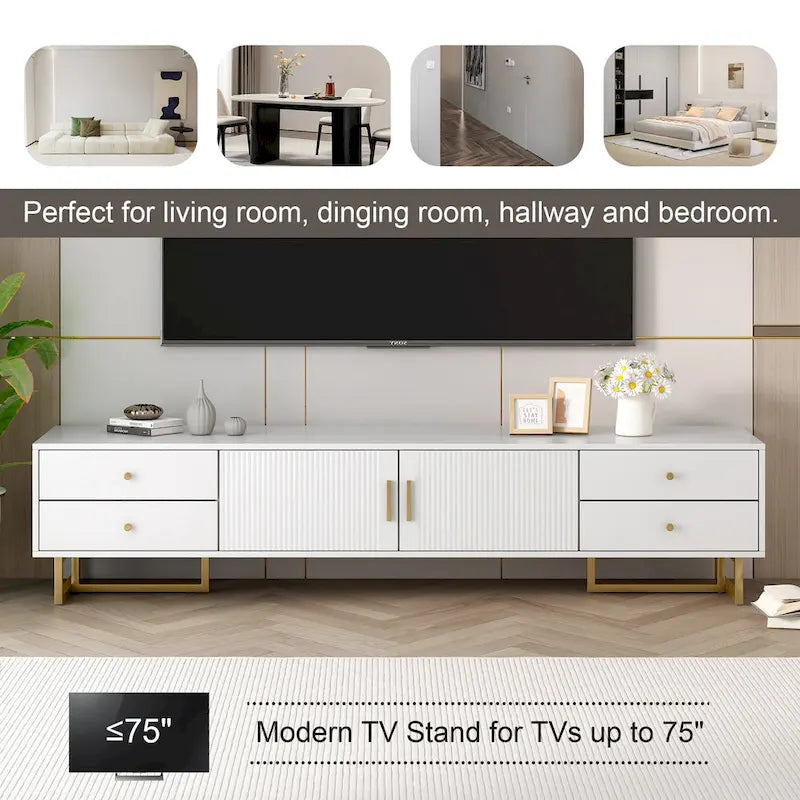 White 70 Modern TV Stand with Storage & Drawers for TVs Up to 65