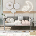 Grey Full Size Wooden Daybed with Storage Rack Handrail - No Box Spring Needed