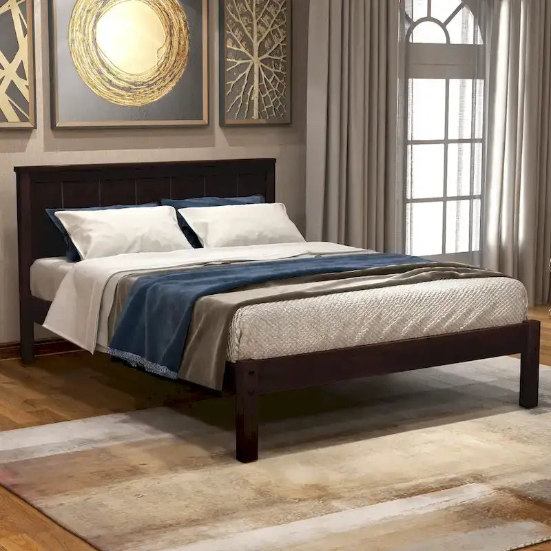 Black Pine Wood Twin Platform Bed Frame with Headboard - Wood Slat Support, No Box Spring Needed, Space-Saving Design