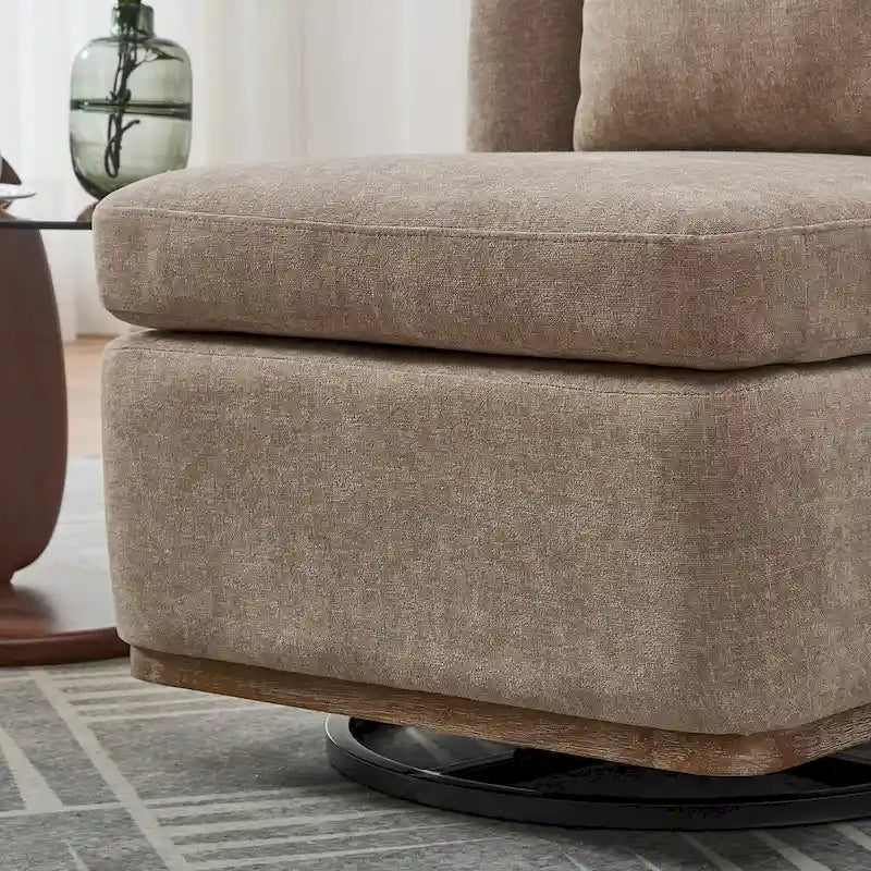 Chenille 360 Swivel Armless Chair with Metal Base, High-Density Foam Cushion, and Included Pillow