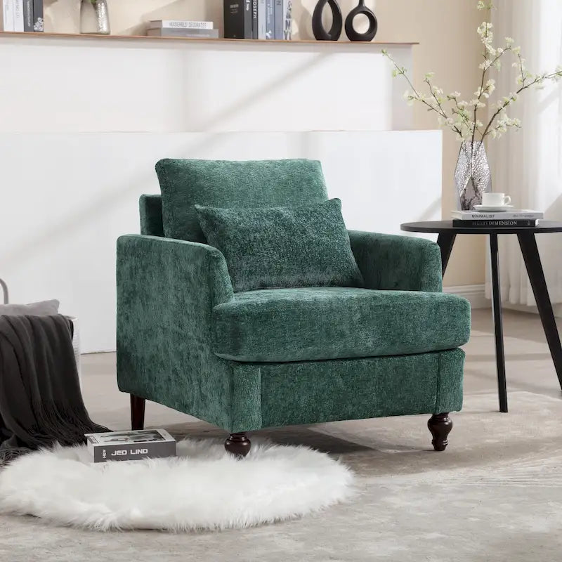 Emerald Modern 29.53 Chenille Upholstered Arm Chair with Solid Wood Frame and Pillows