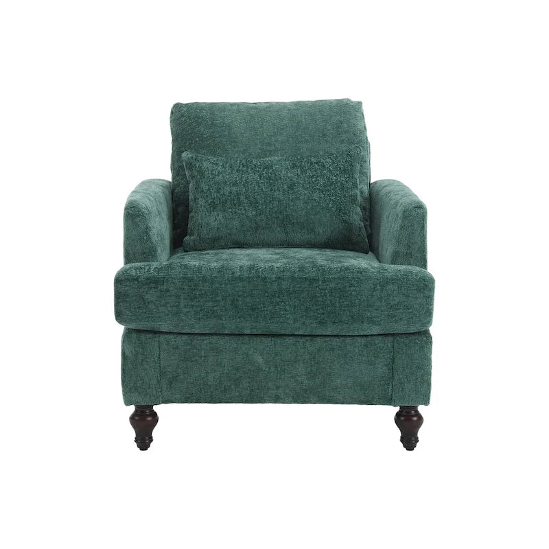 Emerald Modern 29.53 Chenille Upholstered Arm Chair with Solid Wood Frame and Pillows