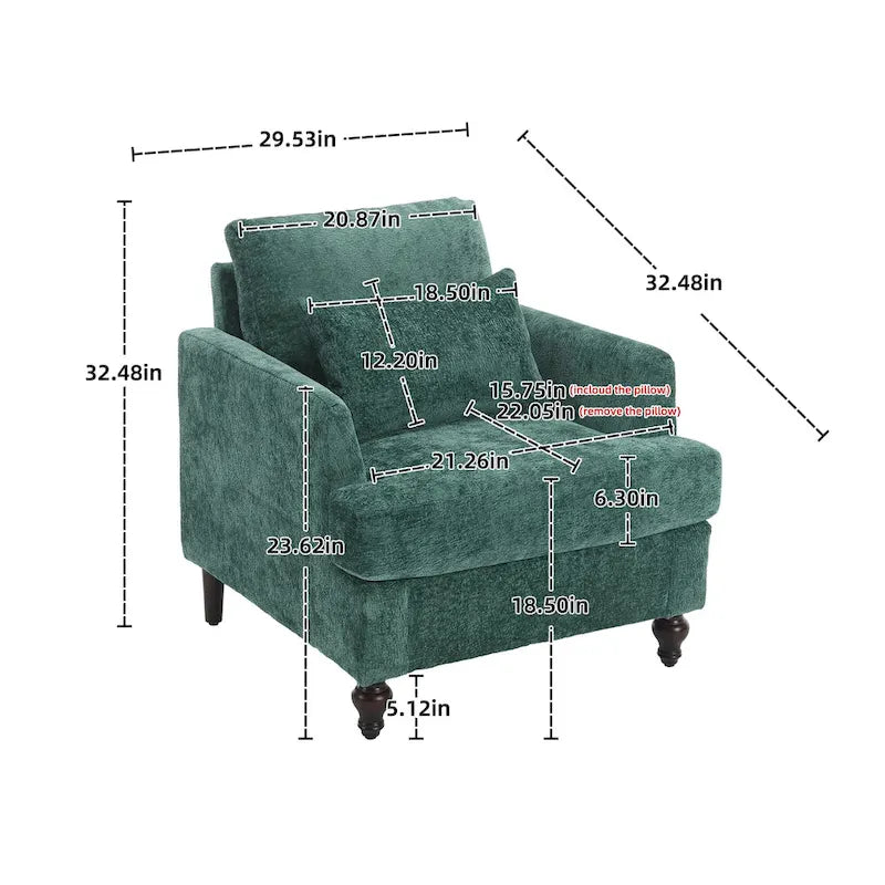 Emerald Modern 29.53 Chenille Upholstered Arm Chair with Solid Wood Frame and Pillows