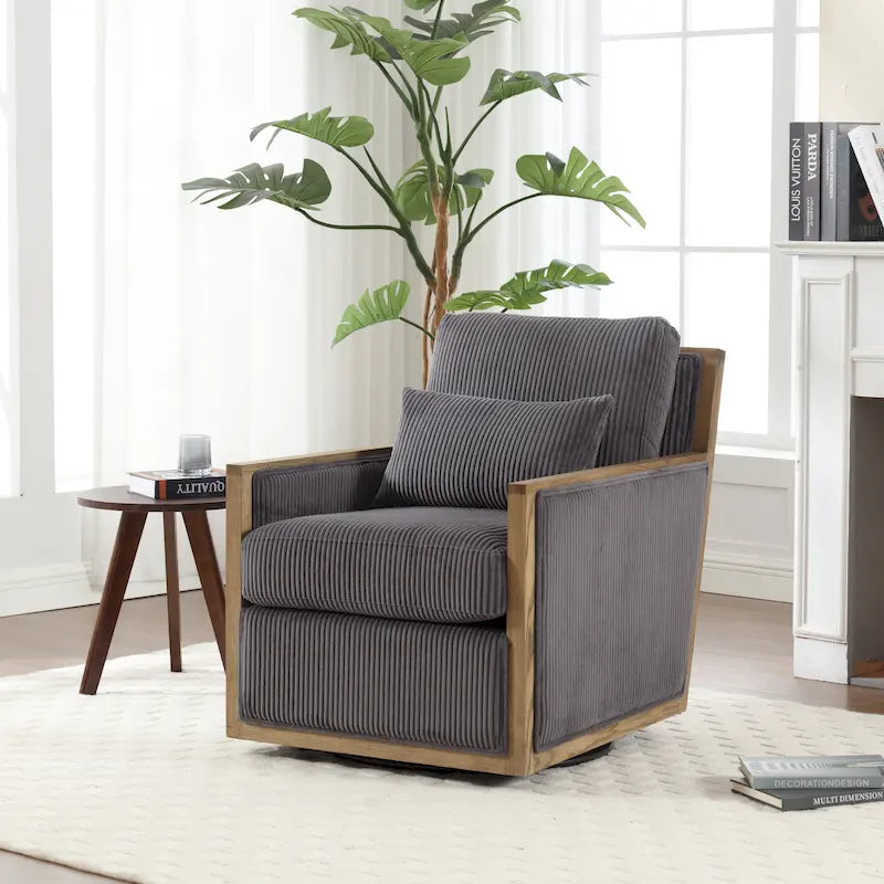 Modern 26.77 Upholstered 360 Swivel Barrel Chair with Sturdy Hardwood Frame for Living Room