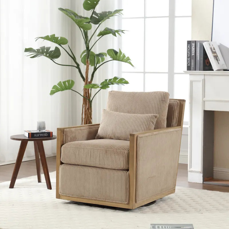Modern 26.77 Upholstered 360 Swivel Barrel Chair with Sturdy Hardwood Frame for Living Room