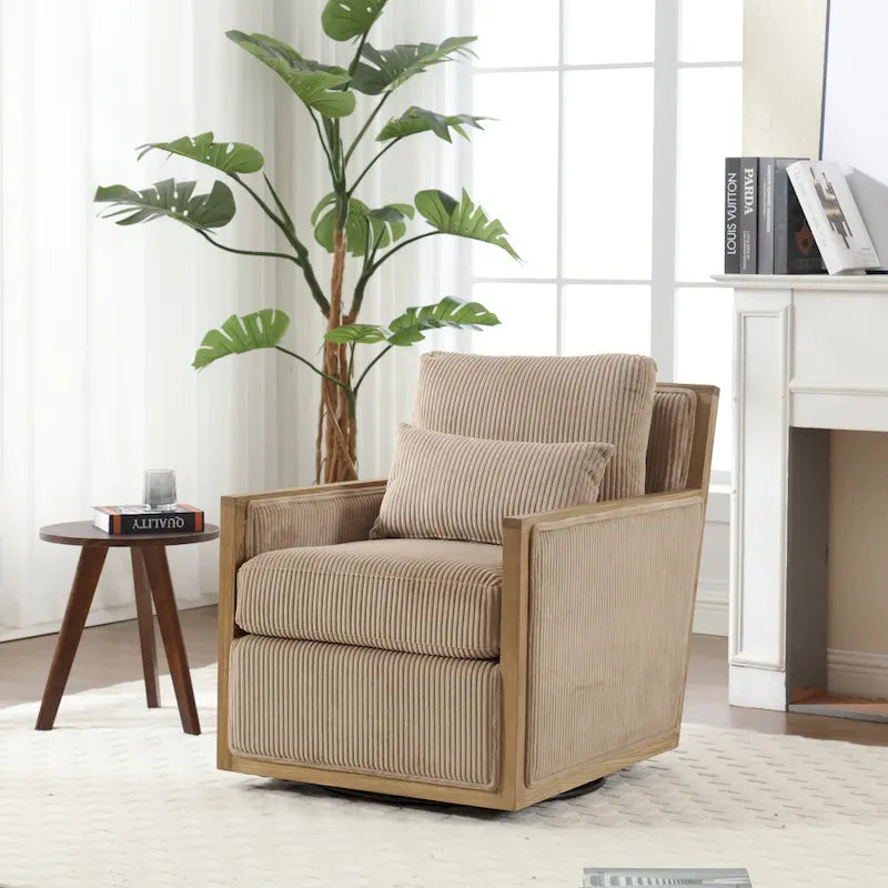 Modern 26.77 Upholstered 360 Swivel Barrel Chair with Sturdy Hardwood Frame for Living Room