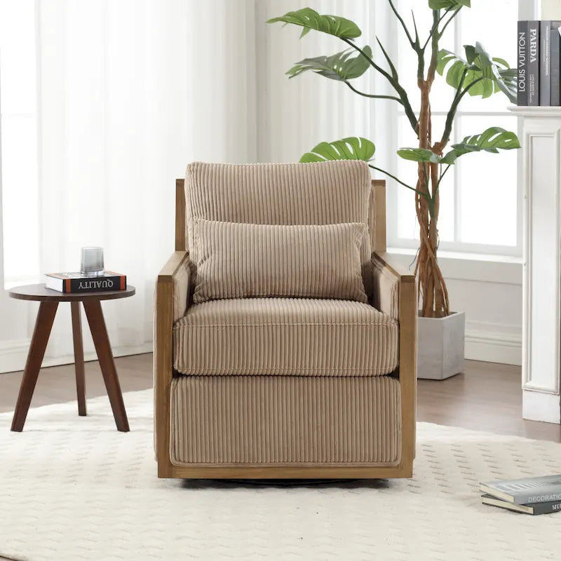 Modern 26.77 Upholstered 360 Swivel Barrel Chair with Sturdy Hardwood Frame for Living Room