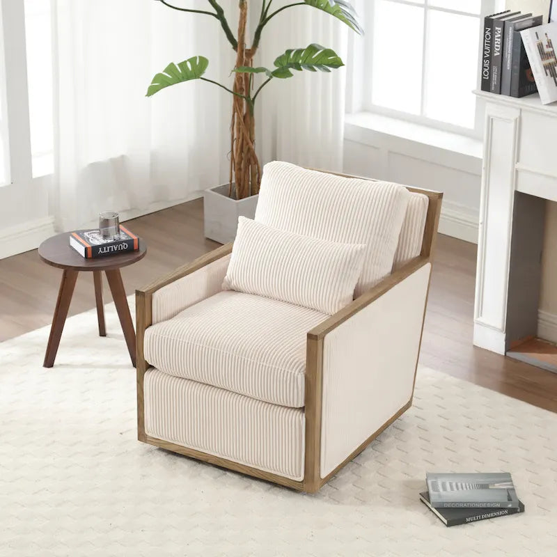 Modern 26.77 Upholstered 360 Swivel Barrel Chair with Sturdy Hardwood Frame for Living Room