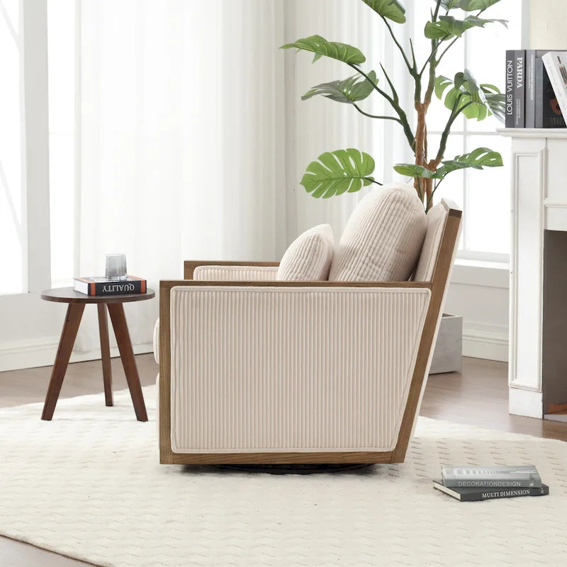 Modern 26.77 Upholstered 360 Swivel Barrel Chair with Sturdy Hardwood Frame for Living Room