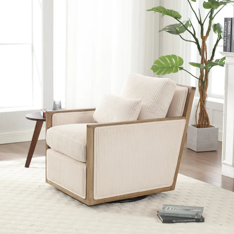 Modern 26.77 Upholstered 360 Swivel Barrel Chair with Sturdy Hardwood Frame for Living Room