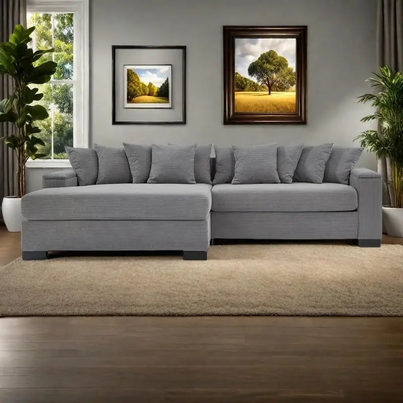111 Corduroy L-Shaped Sectional Sofa with Convertible Chaise & Storage Arms