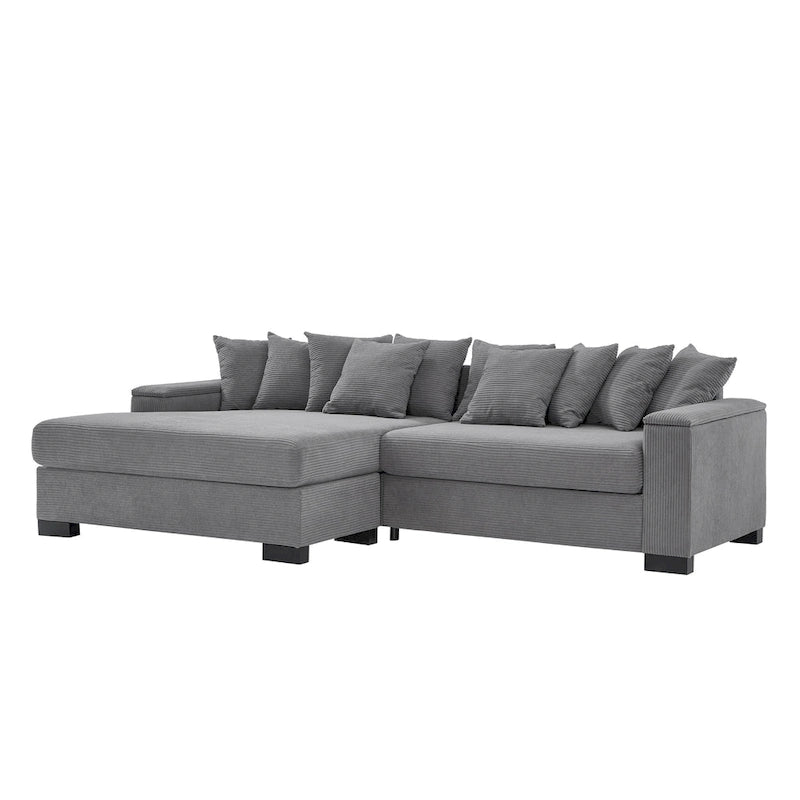 111 Corduroy L-Shaped Sectional Sofa with Convertible Chaise & Storage Arms