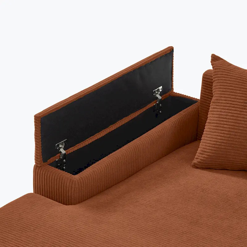 111 Corduroy L-Shaped Sectional Sofa with Convertible Chaise & Storage Arms