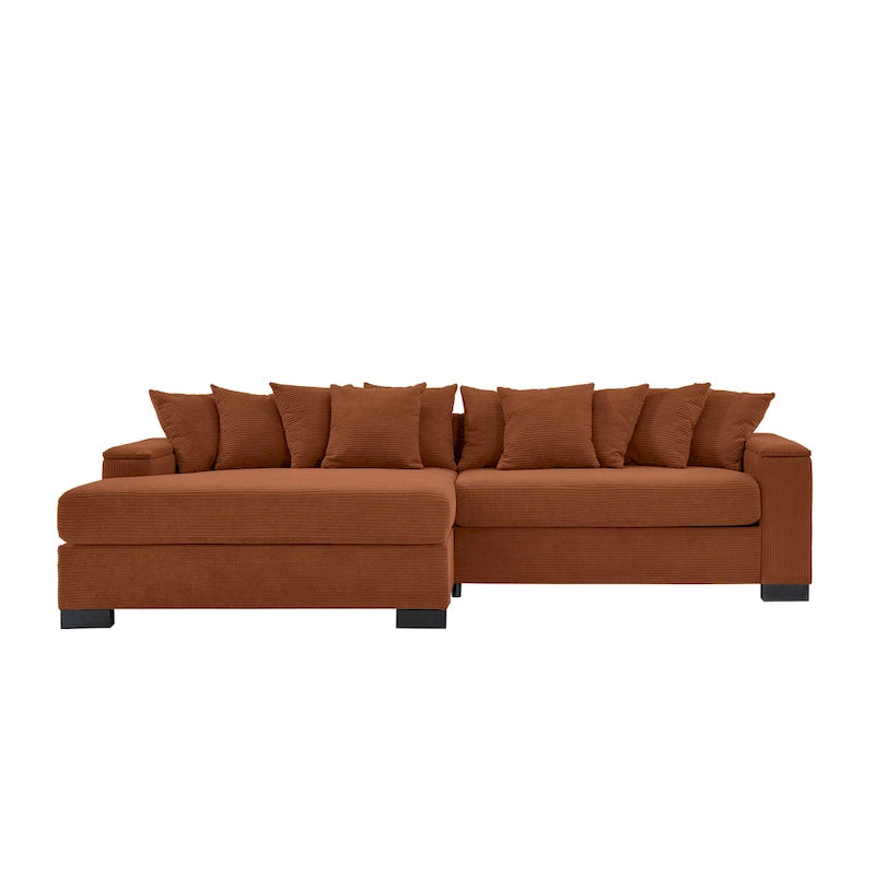 111 Corduroy L-Shaped Sectional Sofa with Convertible Chaise & Storage Arms