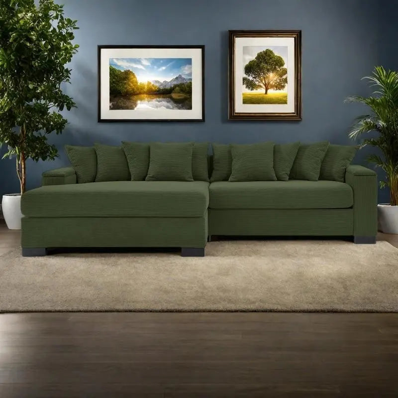 111 Corduroy L-Shaped Sectional Sofa with Convertible Chaise & Storage Arms