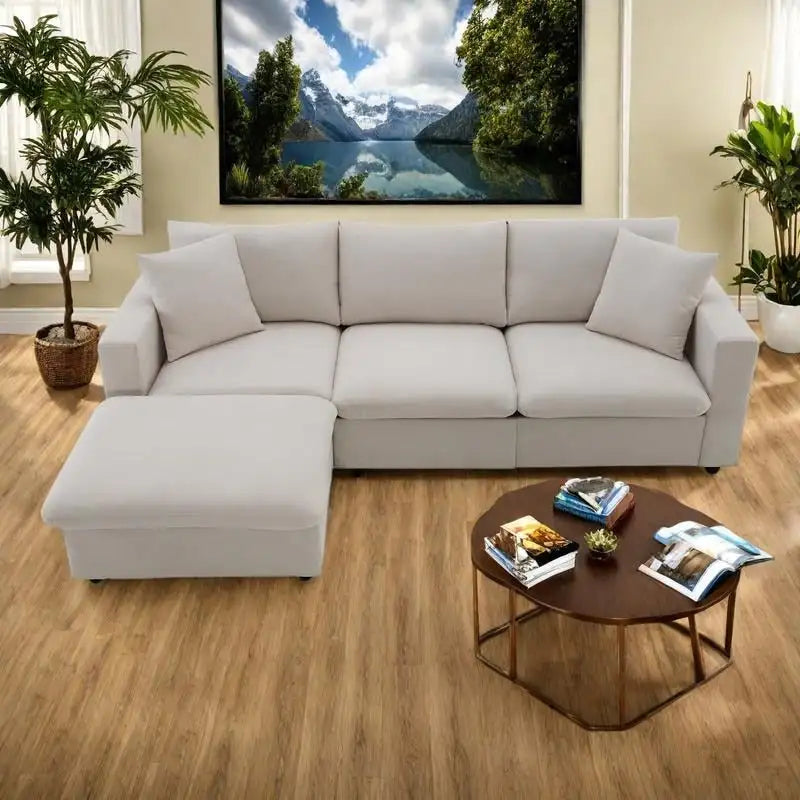 100.4 L-Shaped Polyester Sectional Sofa with 4-Seat Convertible Couch and Ottoman & Pocket Spring Cushions (300lb Capacity)