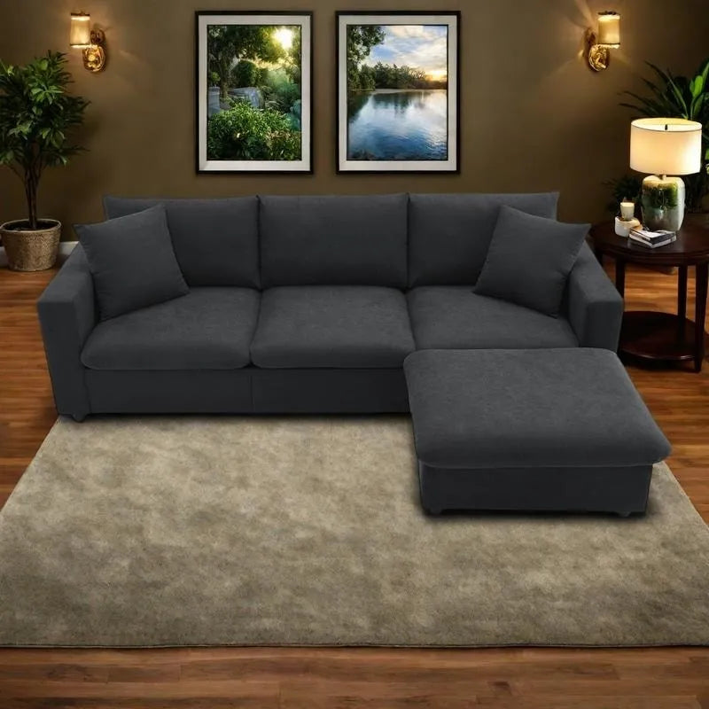 100.4 L-Shaped Polyester Sectional Sofa with 4-Seat Convertible Couch and Ottoman & Pocket Spring Cushions (300lb Capacity)