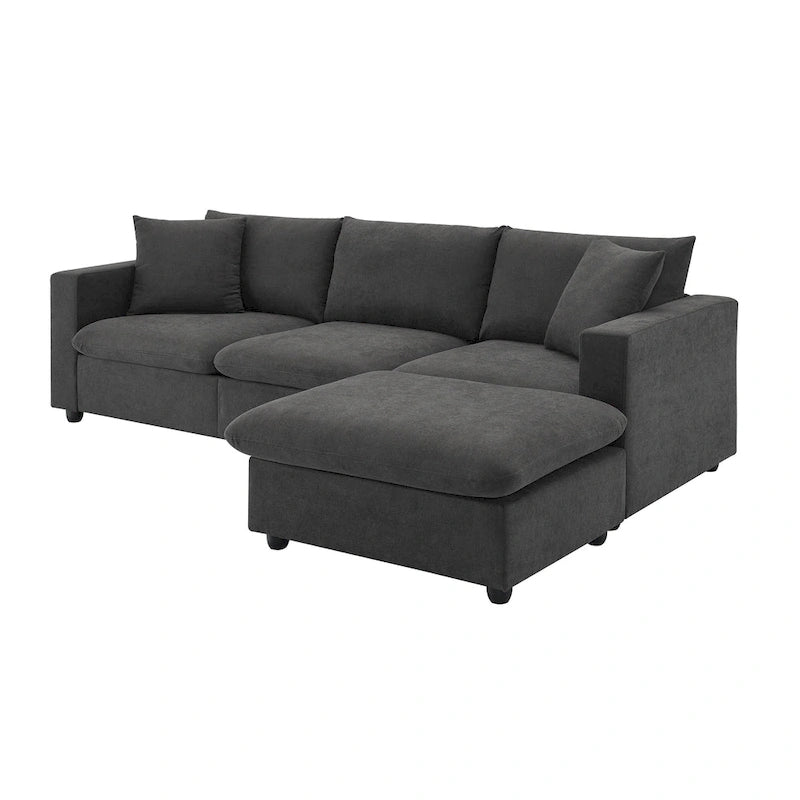 100.4 L-Shaped Polyester Sectional Sofa with 4-Seat Convertible Couch and Ottoman & Pocket Spring Cushions (300lb Capacity)