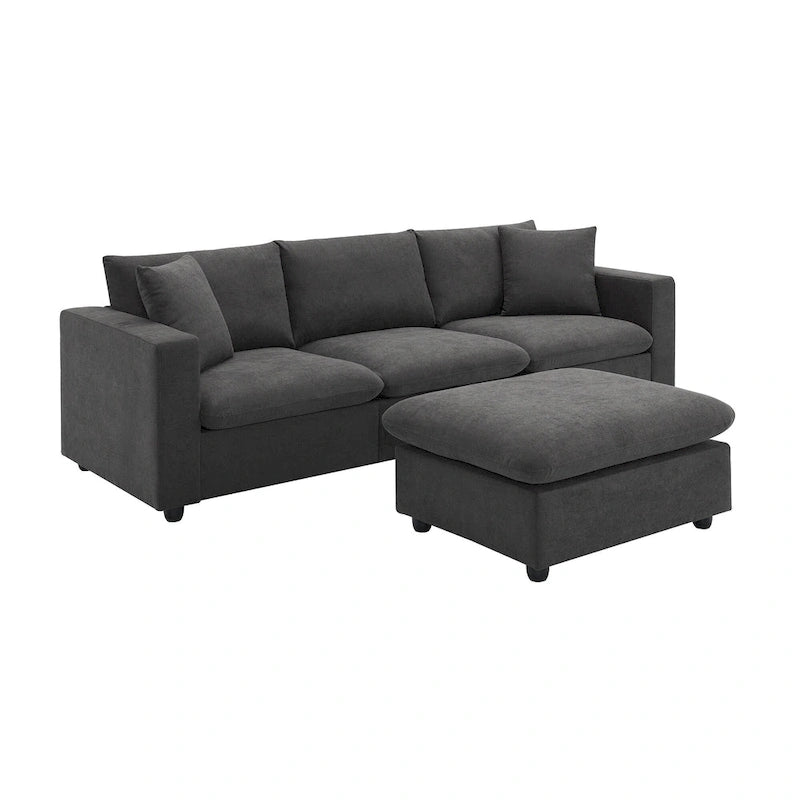 100.4 L-Shaped Polyester Sectional Sofa with 4-Seat Convertible Couch and Ottoman & Pocket Spring Cushions (300lb Capacity)