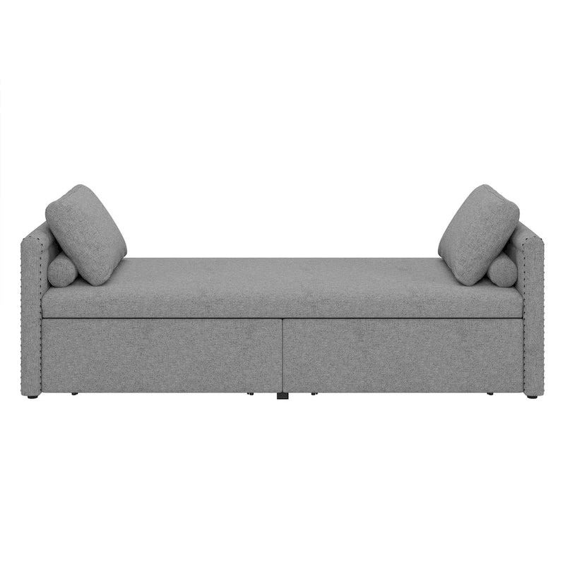 Modern 81.5 Linen Upholstered Chaise Lounger Daybed with Pillows and 2 Drawers for Living Room