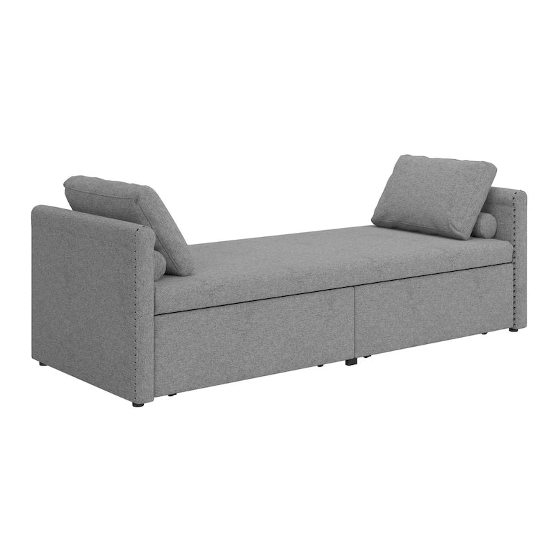 Modern 81.5 Linen Upholstered Chaise Lounger Daybed with Pillows and 2 Drawers for Living Room