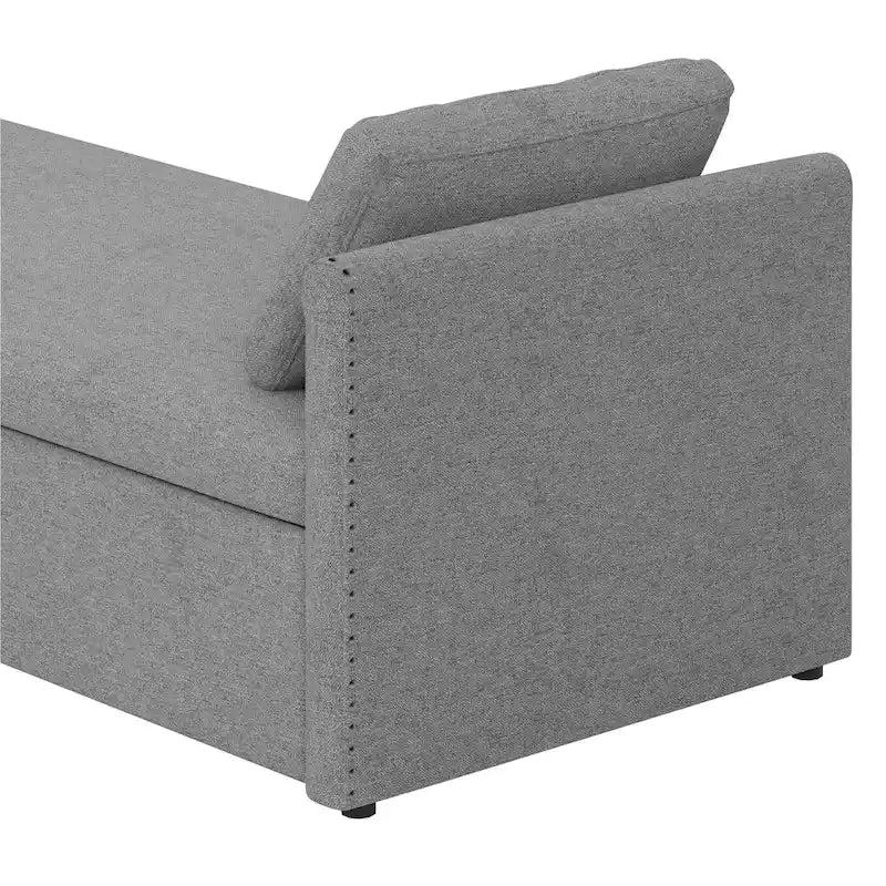 Modern 81.5 Linen Upholstered Chaise Lounger Daybed with Pillows and 2 Drawers for Living Room