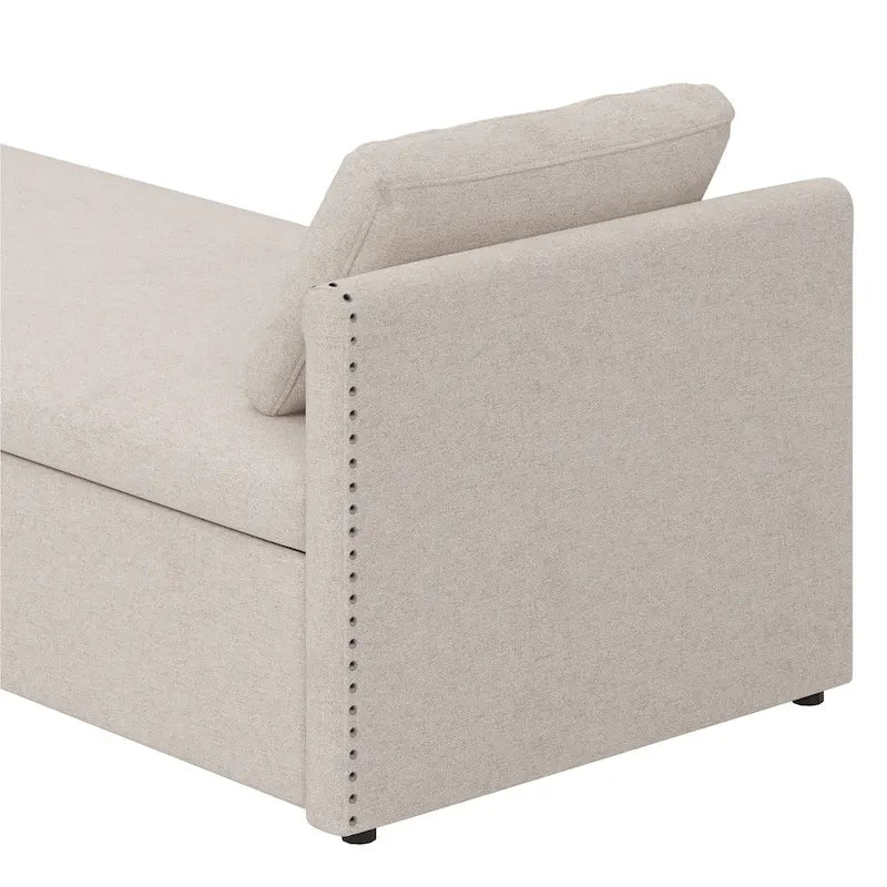 Modern 81.5 Linen Upholstered Chaise Lounger Daybed with Pillows and 2 Drawers for Living Room