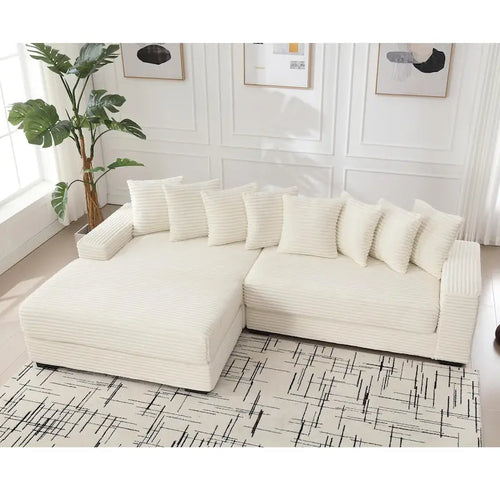 111 Corduroy L-Shaped Sectional Sofa with Left Chaise & 8 Pillows