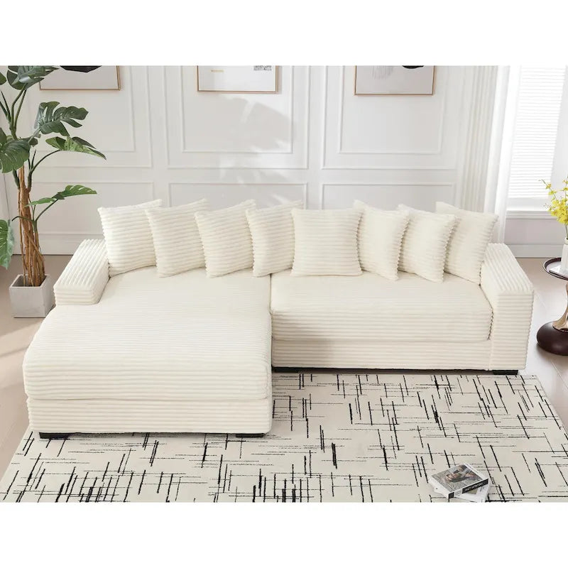 111 Corduroy L-Shaped Sectional Sofa with Left Chaise & 8 Pillows