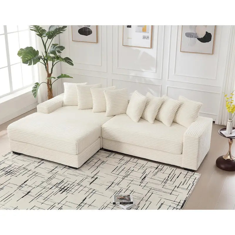 111 Corduroy L-Shaped Sectional Sofa with Left Chaise & 8 Pillows