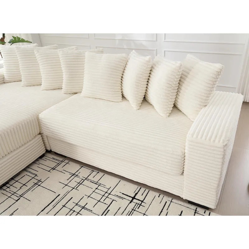 111 Corduroy L-Shaped Sectional Sofa with Left Chaise & 8 Pillows