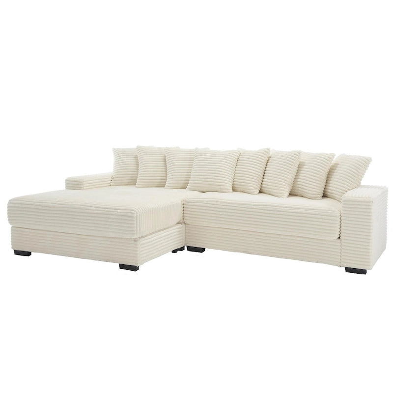 111 Corduroy L-Shaped Sectional Sofa with Left Chaise & 8 Pillows