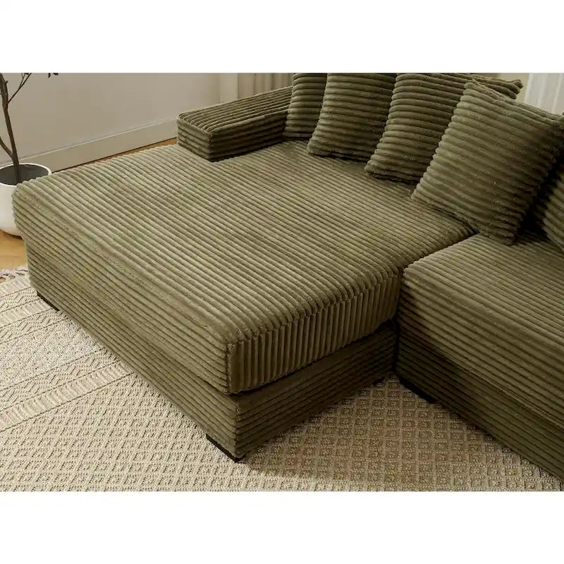 111 Corduroy L-Shaped Sectional Sofa with Left Chaise & 8 Pillows