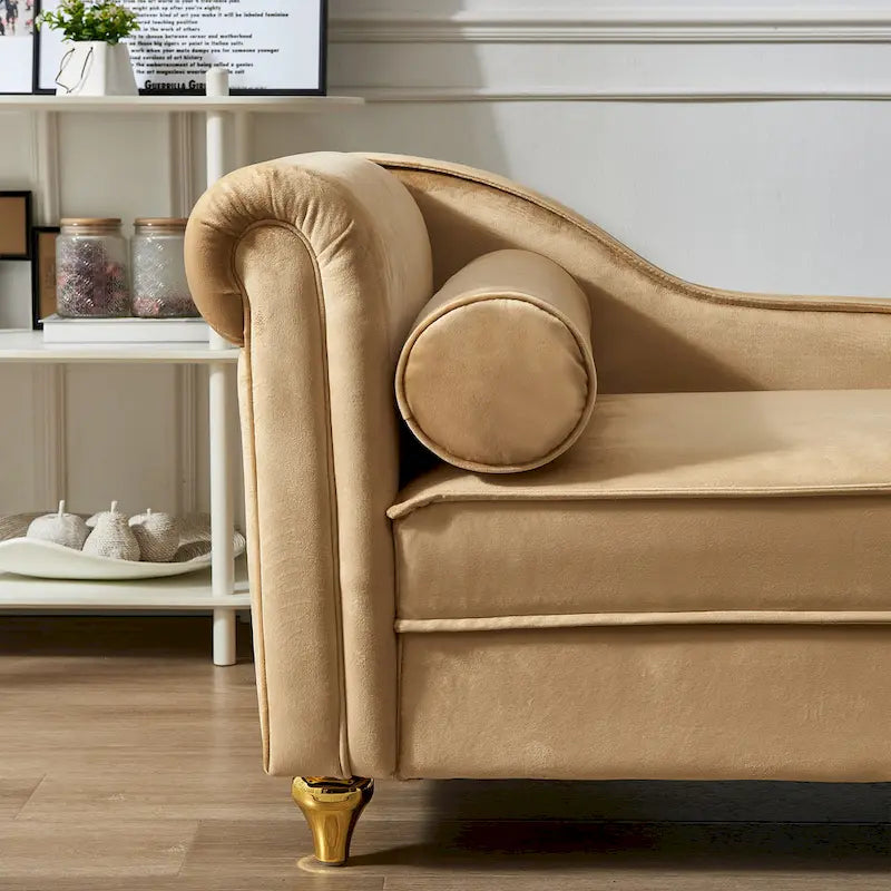 Khaki Modern 60.6 Velvet Upholstered Chaise Lounge Chair with Metal Legs and Storage