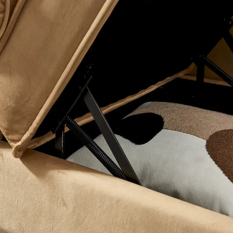 Khaki Modern 60.6 Velvet Upholstered Chaise Lounge Chair with Metal Legs and Storage