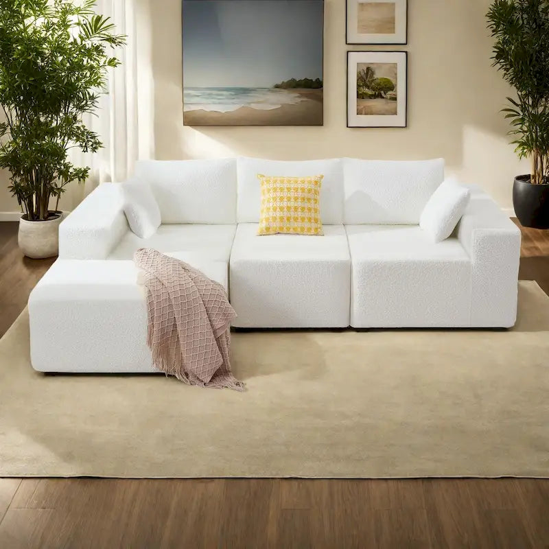103 Fabric Modular Sectional Sofa with Deep Seats, L-Shaped Cloud Couch and Chaise, No Assembly Required