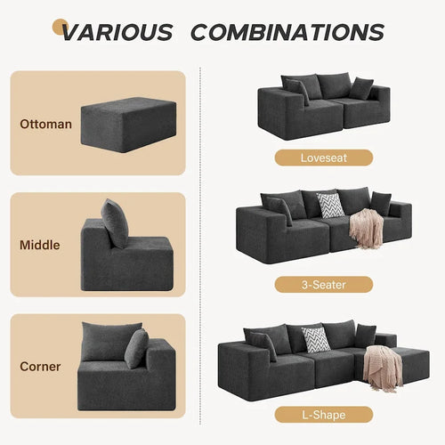 103 Fabric Modular Sectional Sofa with Deep Seats, L-Shaped Cloud Couch and Chaise, No Assembly Required
