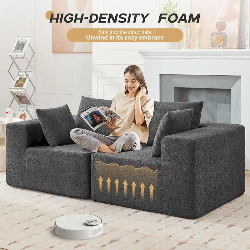 103 Fabric Modular Sectional Sofa with Deep Seats, L-Shaped Cloud Couch and Chaise, No Assembly Required