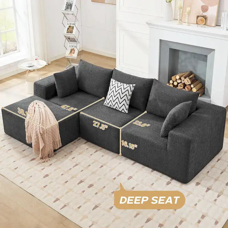 103 Fabric Modular Sectional Sofa with Deep Seats, L-Shaped Cloud Couch and Chaise, No Assembly Required