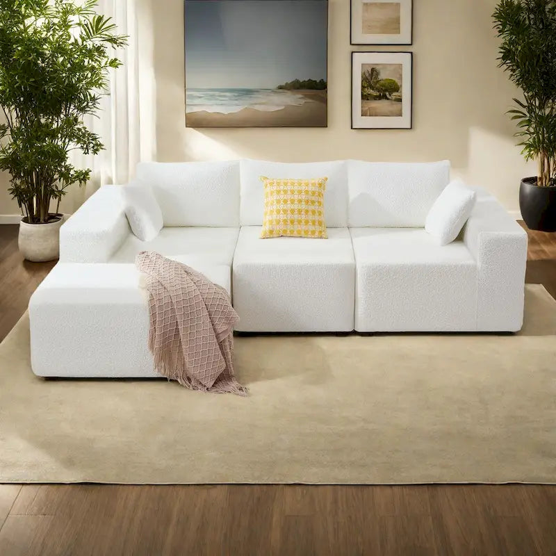 103 Fabric Modular Sectional Sofa with Deep Seats, L-Shaped Cloud Couch and Chaise, No Assembly Required