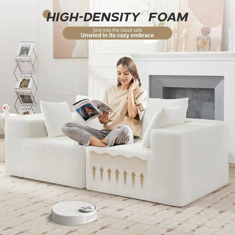 103 Fabric Modular Sectional Sofa with Deep Seats, L-Shaped Cloud Couch and Chaise, No Assembly Required