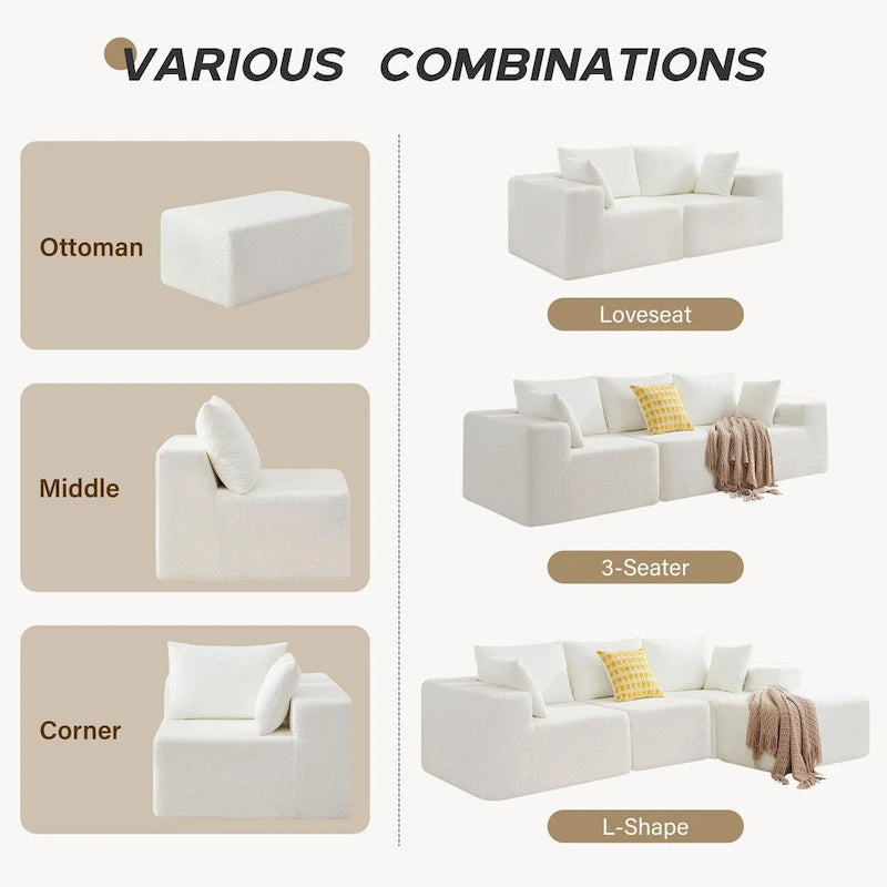 103 Fabric Modular Sectional Sofa with Deep Seats, L-Shaped Cloud Couch and Chaise, No Assembly Required