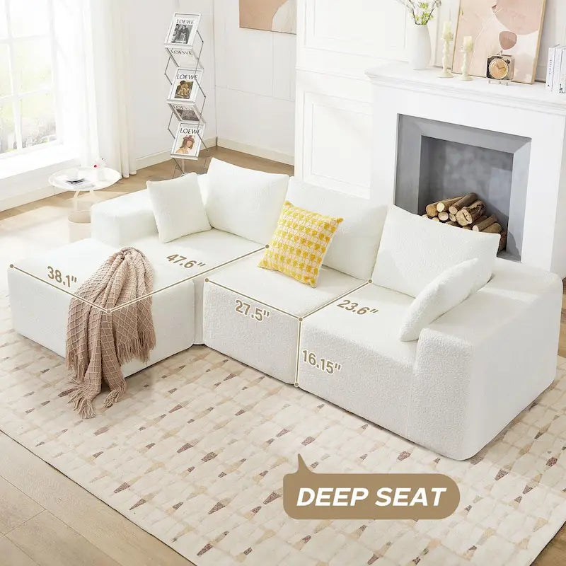 103 Fabric Modular Sectional Sofa with Deep Seats, L-Shaped Cloud Couch and Chaise, No Assembly Required