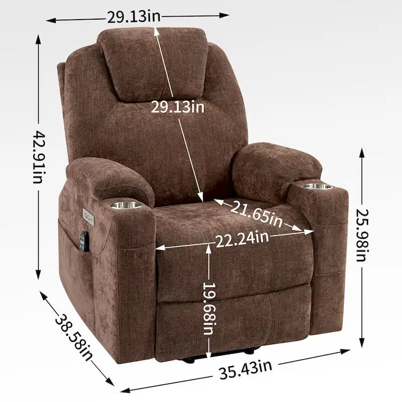 Blue Lift Recliner with 8-Point Massage, Lumbar Heating, Dual USB Ports, and Stainless Steel Cup Holders