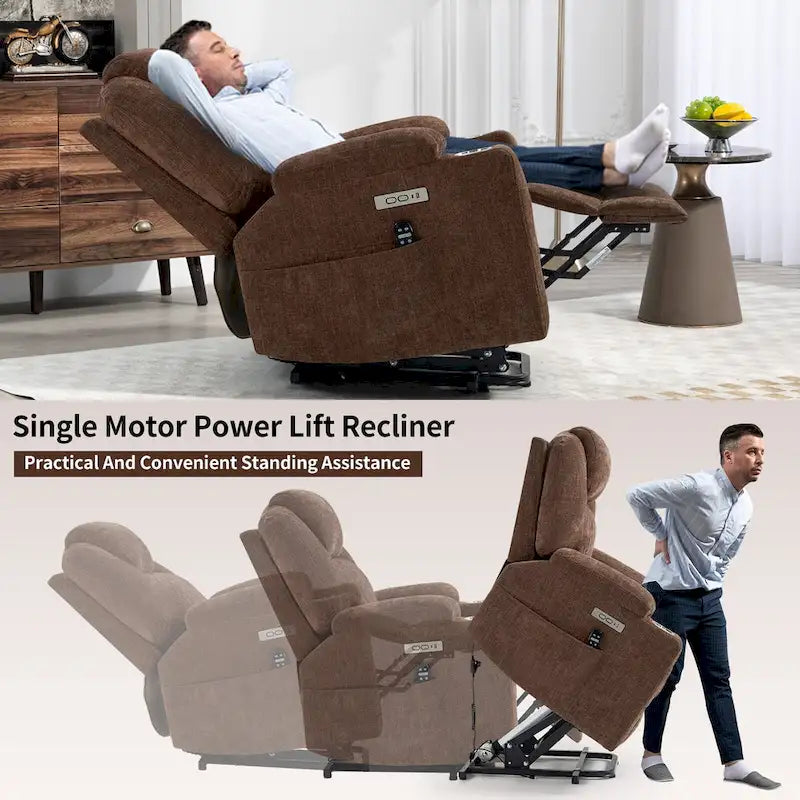 Blue Lift Recliner with 8-Point Massage, Lumbar Heating, Dual USB Ports, and Stainless Steel Cup Holders