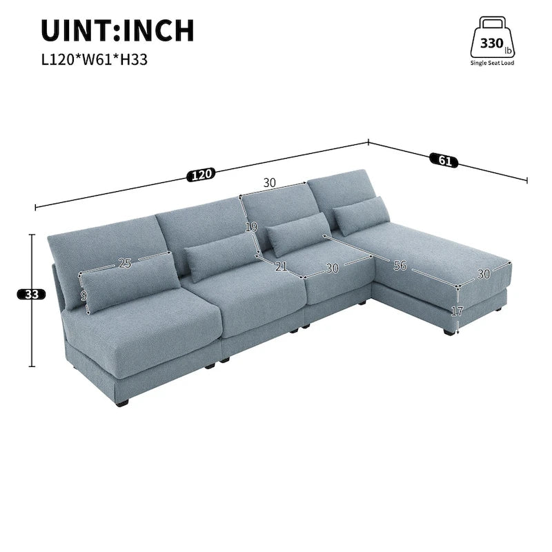 Blue 120 L-Shaped 4-Seat Sectional Sofa