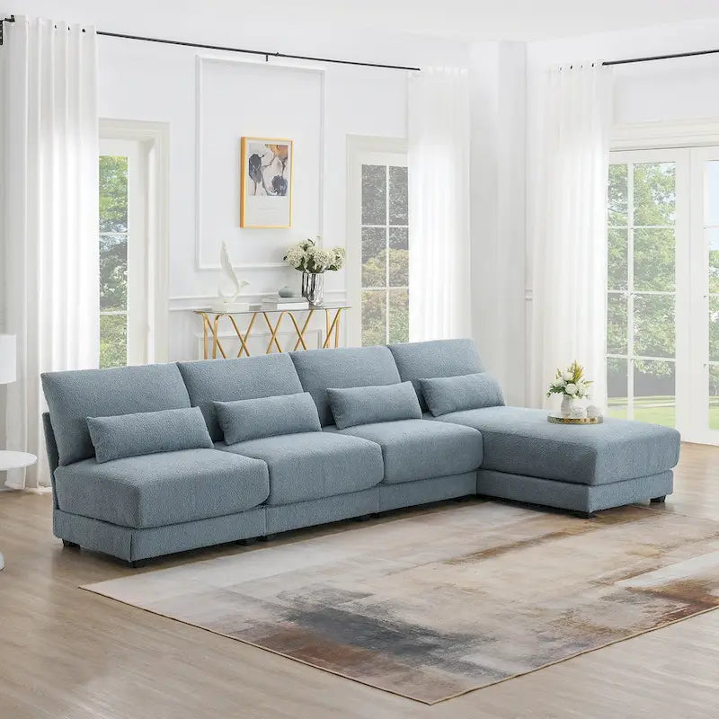 Blue 120 L-Shaped 4-Seat Sectional Sofa